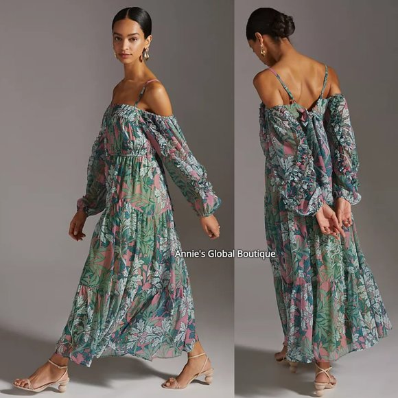 NIP Anthropologie Off-the-shoulder Floral Maxi Dress VERY RARE - Picture 13 of 16